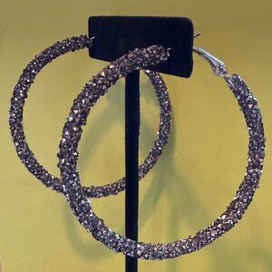 Gunmetal Crystal Hoop Earrings (Pierced)